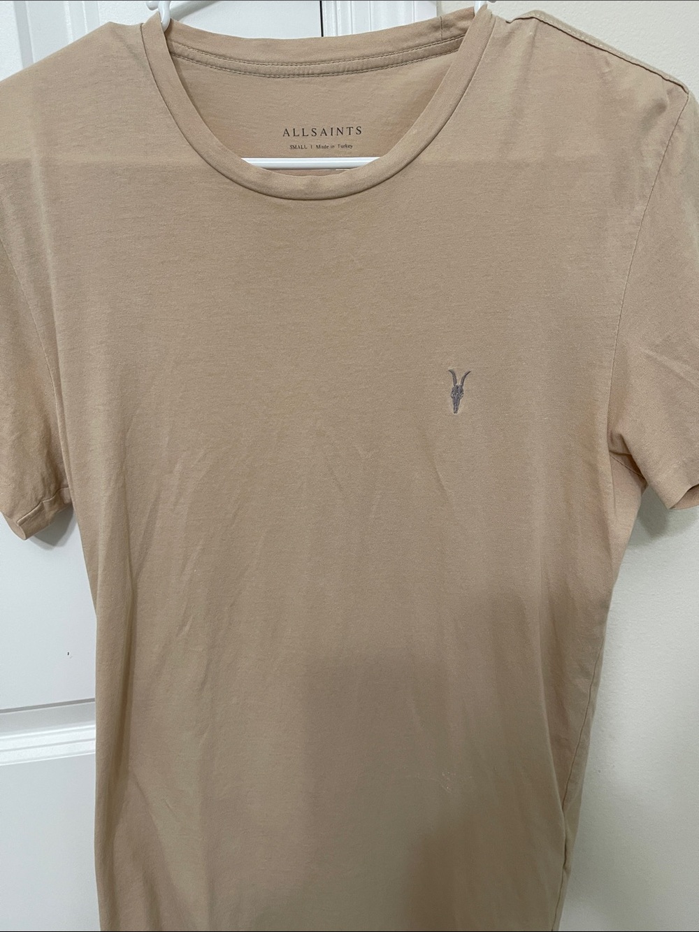 AllSaints Men’s Short Sleeve Crew T-Shirt in Beige/Tan